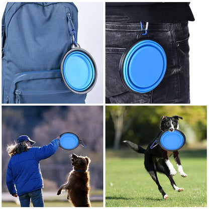 Collapsible Pet Silicone Dog Food Water Bowl Portable Folding Dishes with Carabiner