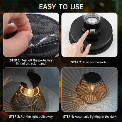Solar Lights Outdoor Waterproof Boho Light for Outside Hanging Rattan Lantern Decoration for Garden Yard Patio