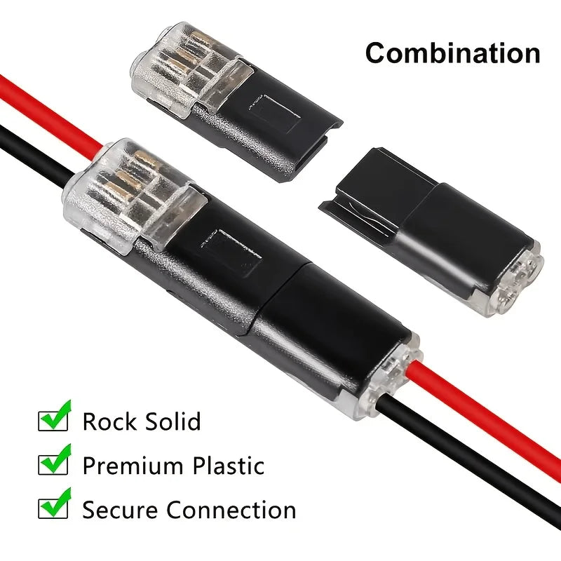 200pcs 2-Pin 2-Way Plug-in LED Wire Connectors Quick-Connect Low-Voltage Wire