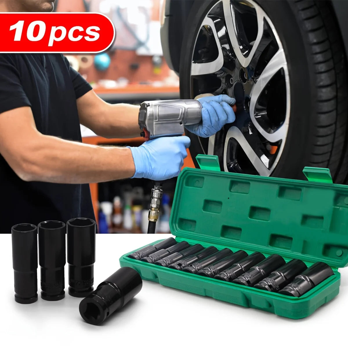 10pcs 1/2 Inch 8-24mm Power Socket Tool Impact Wrench Adapter Industrial Hand Tool Socket Set