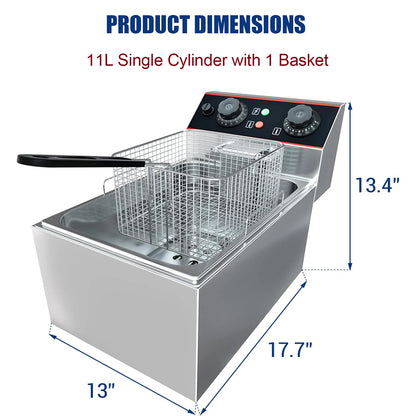 Commercial Electric Deep Fryer with Baskets Stainless Steel Adjustable Temperature Deep Fryer