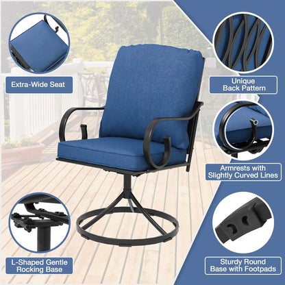 Metal Swivel Patio Chairs Set 2 Thickened Cushion Rocker Outdoor