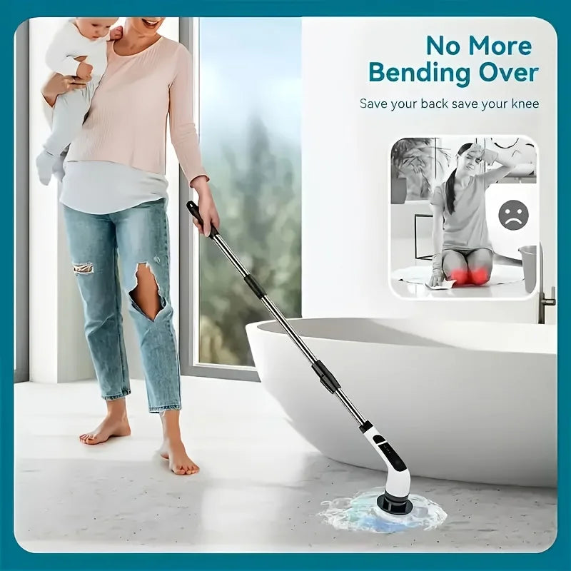 9-in-1 Electric Rotating Cleaning Brush, Wireless Shower Scrubber with Replaceable Heads and Adjustable Handle