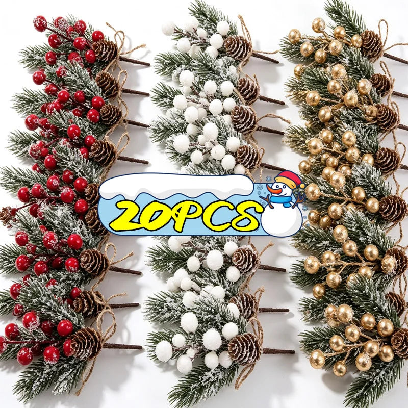 1/20x Snowflake Pinecone Berry Branch Artificial Red Berry Pine Needle DIY Wreath