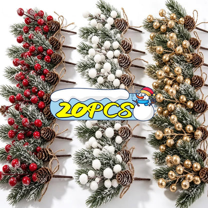 1/20x Snowflake Pinecone Berry Branch Artificial Red Berry Pine Needle DIY Wreath