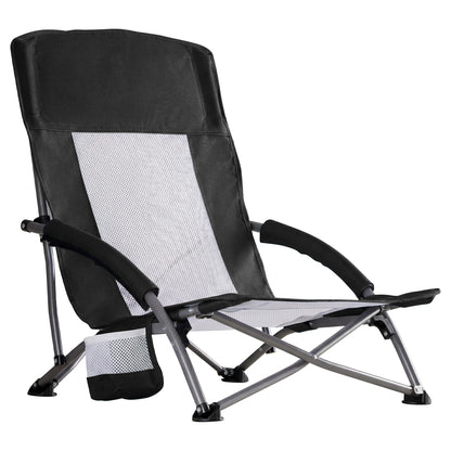 Outdoor Folding Low Beach Chair Collapsible Padded with Cup Holder Storage Bag Mesh Back