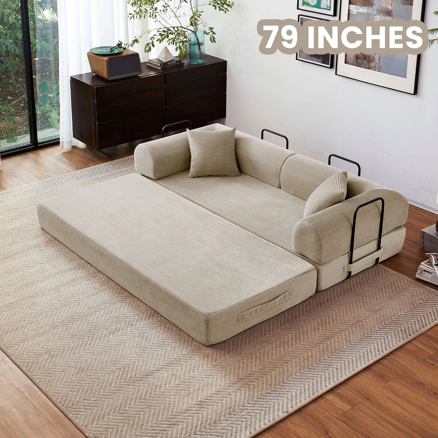 Couch Foldable Convertible Futon Sleeper Sofa Bed Floor Lounge with L-Shaped Armrests