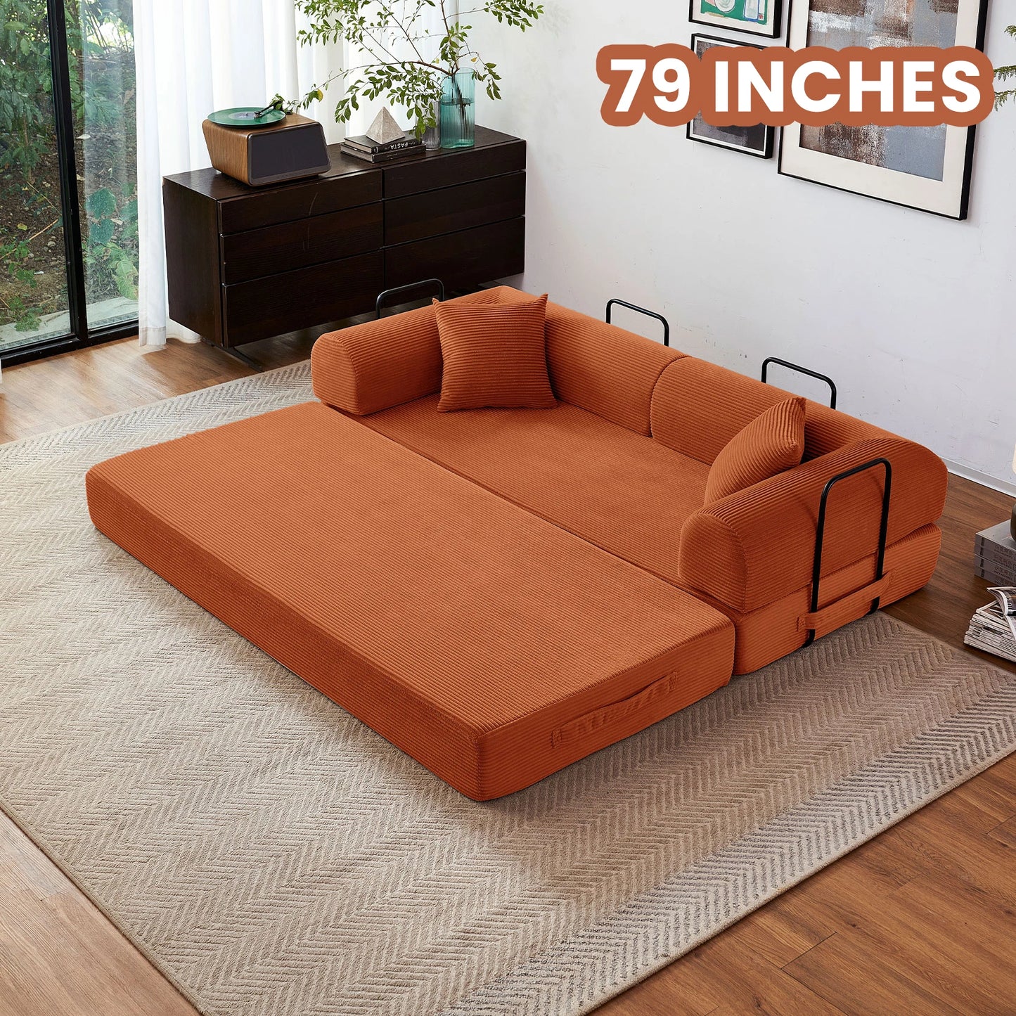 Couch Foldable Convertible Futon Sleeper Sofa Bed Floor Lounge with L-Shaped Armrests