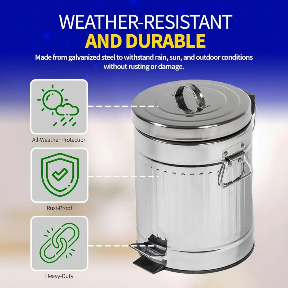 11" Galvanized Steel Pet Waste Can with Step Pedal, Weather-Resistant