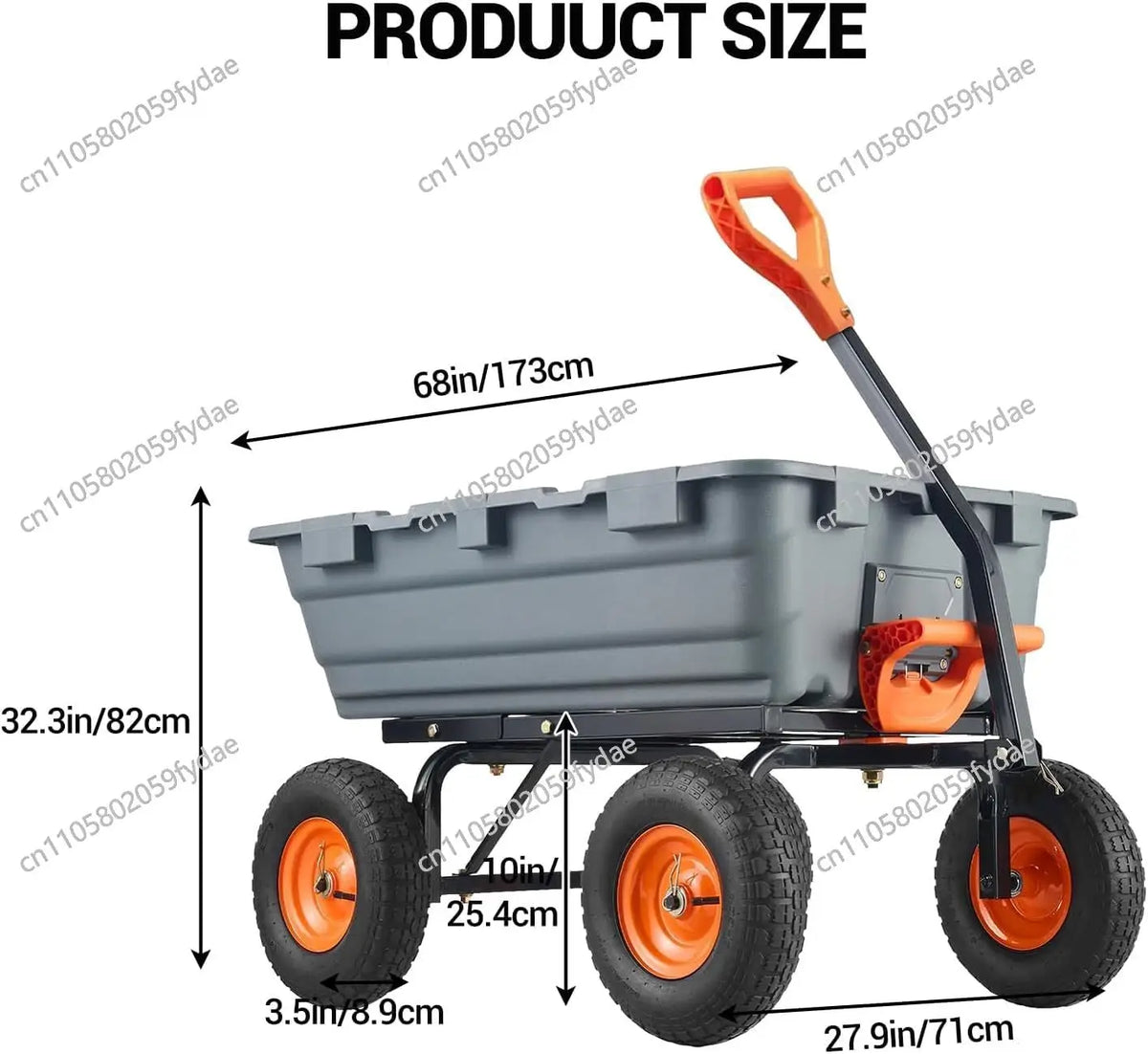 Poly Garden Dump Cart Steel Frame Utility Dump Wagon Outdoor Wheelbarrow for Garden Yard Beach