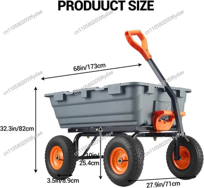 Poly Garden Dump Cart Steel Frame Utility Dump Wagon Outdoor Wheelbarrow for Garden Yard Beach