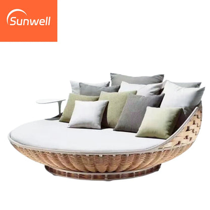 New Outdoor Rattan Daybed Swing Patio Leisure Hanging Wicker Swings Lounger Round