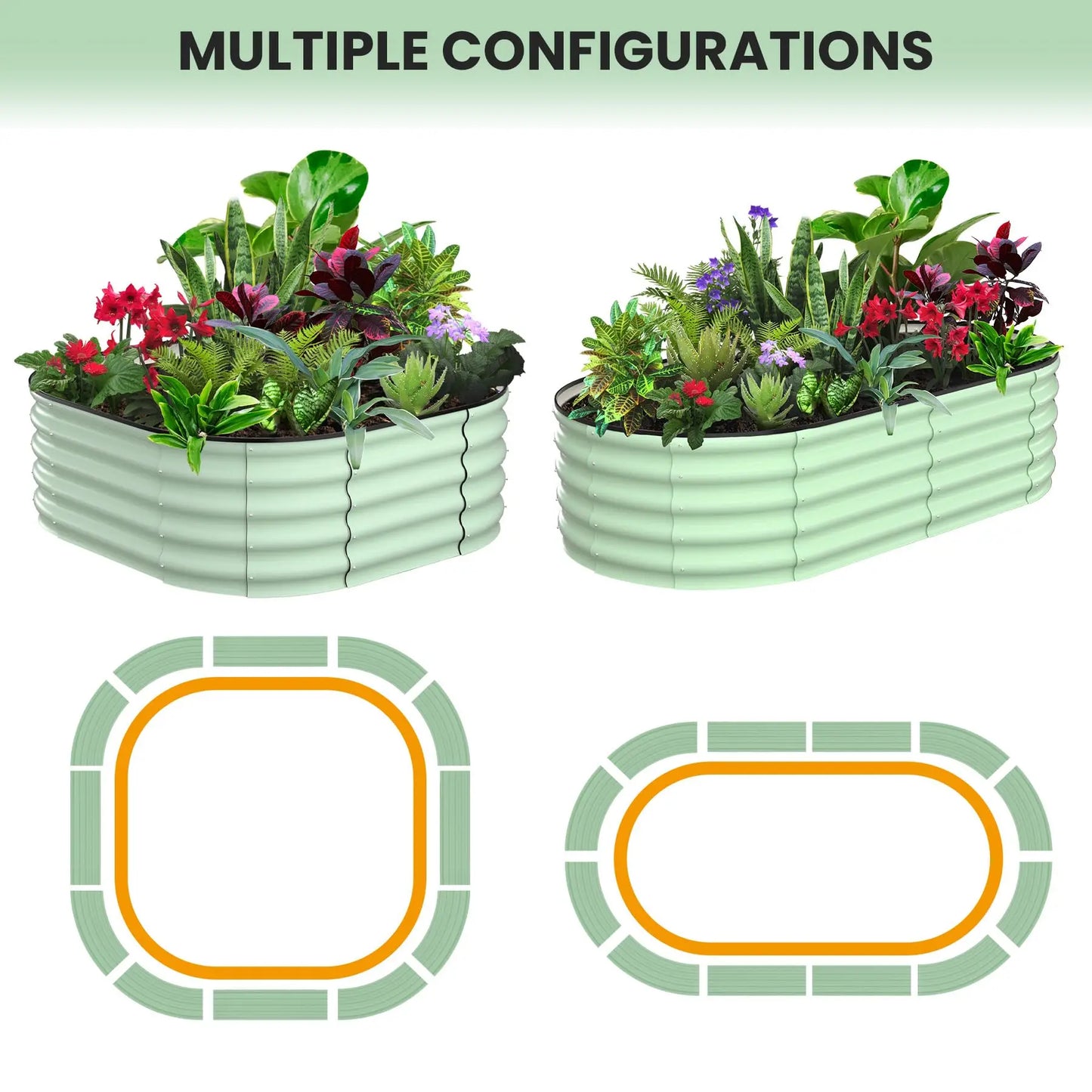 2-Pack Oval Galvanized Steel Raised Garden Bed Open Base Safety Edge Metal Plant
