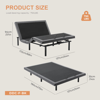 Electric Queen Size Bed Ergonomic Adjustable Bed Frame with Wireless Remote Zero Gravity Bed with 2 USB Ports