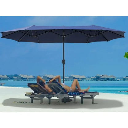 Large terrace umbrella, outdoor double-sided rectangular market umbrella with 12 ribs for UV protection