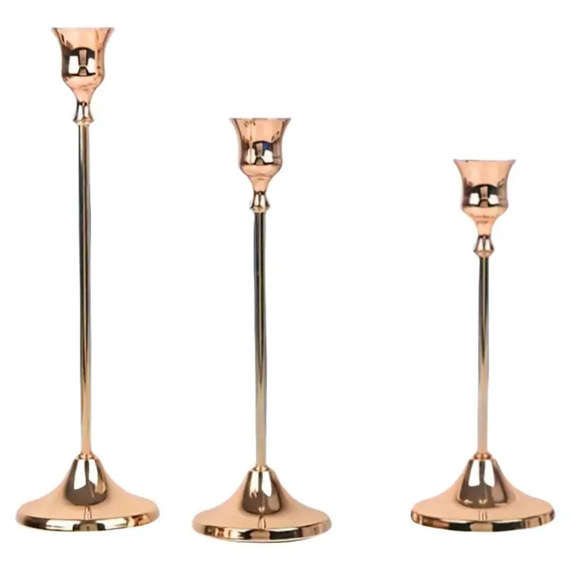 Vintage Elegant Metal And Aluminum Set Of 3 Tabletop Candle Holders