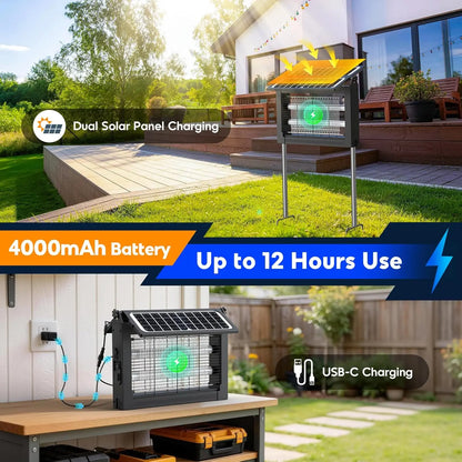 Solar Bug Zapper Outdoor, 4500V Electric Mosquito Zapper with Dual Solar Panels & USB Charging, Waterproof Fly Trap