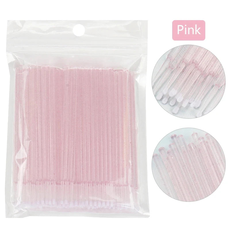 100Pcs Eyelash Cleaning Brush Lash Extension Micro Cotton Swab Individual Eyelashes