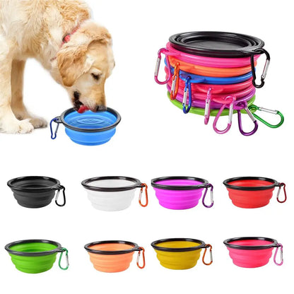 Collapsible Pet Silicone Dog Food Water Bowl Portable Folding Dishes with Carabiner
