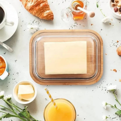 bamboo butter dish with lid for countertop and refrigerator door shelf