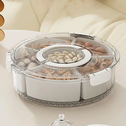 Rotation Divided Serving Tray with Lid and Handle Large Snack Box Container