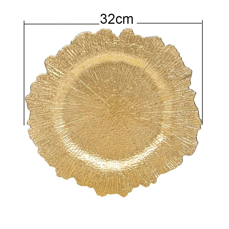 13" Gold Plates Chargers with Flora Reef Plastic for Dinner Wedding Party Decoration