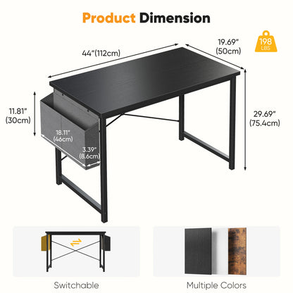 Computer Office Desk Writing Study Gaming Table with Storage Bag Metal Frame Wood Tabletop Easy Assembly