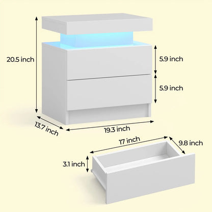 2 Cube Drawers End Table with RGB LED Lights