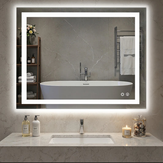 LED Bathroom Vanity Mirror for Wall Memory Function Tempered Glass with 3 Color Temperatures Front Light