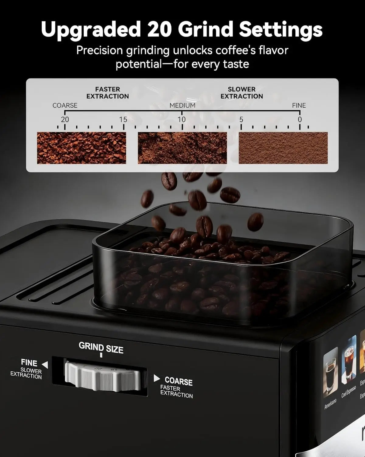 Espresso Machine with Grinder 20Bar Compact with Steam Milk Frothed Coffee Maker for Home Cappuccino Latte Cold