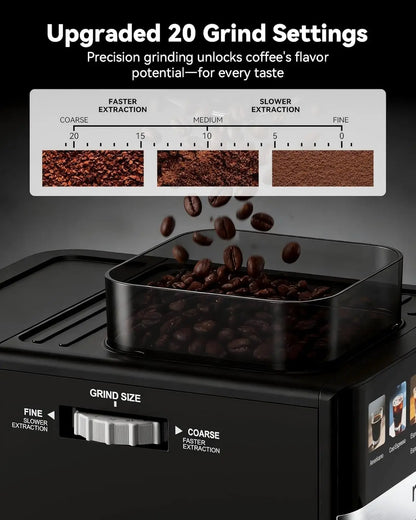 Espresso Machine with Grinder 20Bar Compact with Steam Milk Frothed Coffee Maker for Home Cappuccino Latte Cold