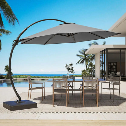 Outdoor Patio Umbrella with Base Included, 11ft Large Sunshade Cantilever Umbrella Deluxe Curvy Aluminum