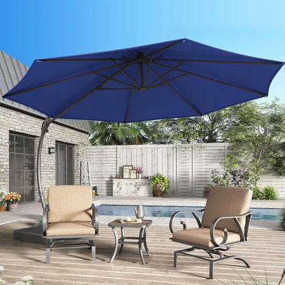 Outdoor Patio Umbrella with Base Included, 11ft Large Sunshade Cantilever Umbrella Deluxe Curvy Aluminum