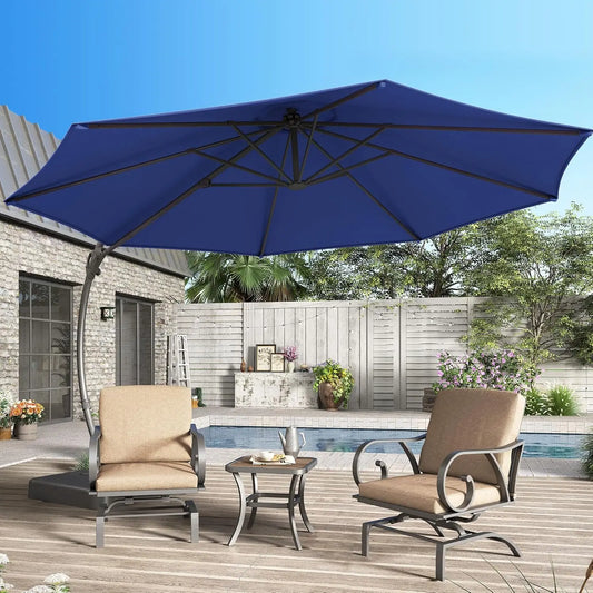 Outdoor Patio Umbrella with Base Included, 11ft Large Sunshade Cantilever Umbrella Deluxe Curvy Aluminum