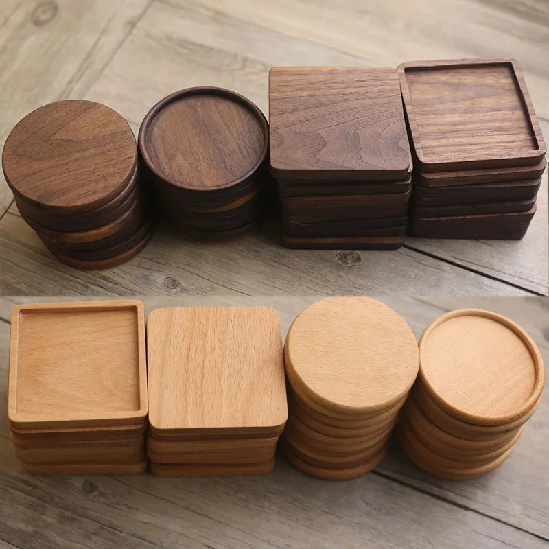 Wood Coaster Round Square Beech Wood Cup Mat Durable Heat Resistant Pad Placemats 8.8cm/3.46in