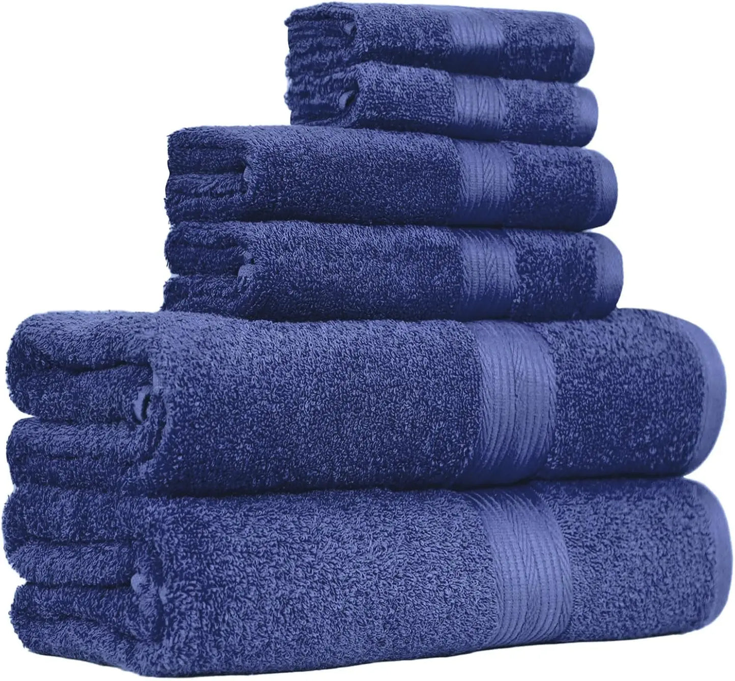 6-Piece Oversized Fade-Resistant Cotton Towel Set for Bathroom, Soft and Absorbent, Navy Blue