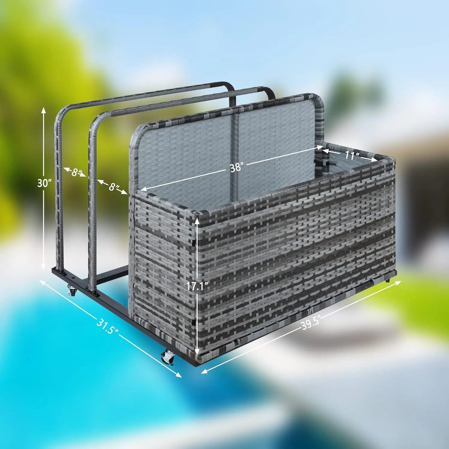 Double Layer Waterproof Outdoor Deck Storage Box for Backyard Patio Grey