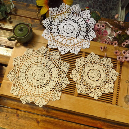 1PC Round Hand Crocheted Doily Vintage Cotton Crochet Table Place Mat.