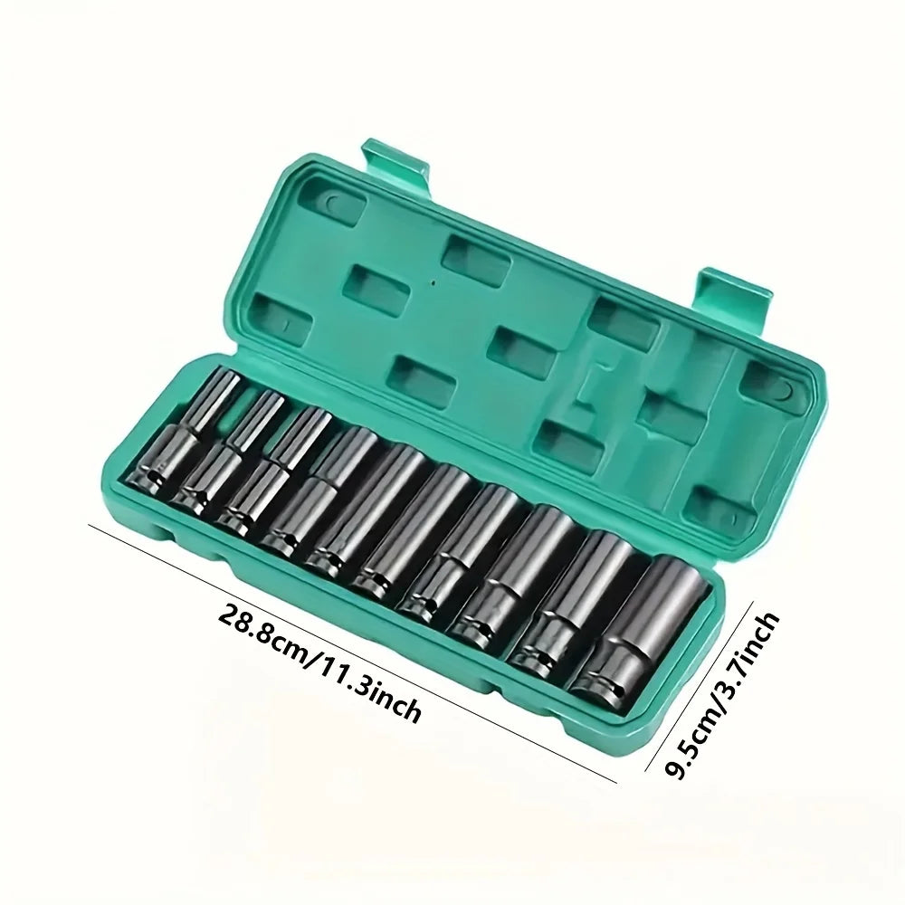 10pcs 1/2 Inch 8-24mm Power Socket Tool Impact Wrench Adapter Industrial Hand Tool Socket Set