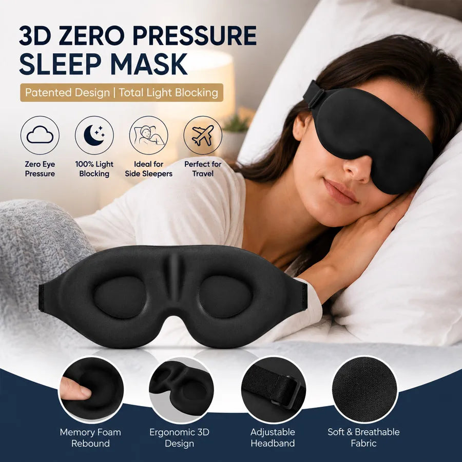 Unisex 3D Contoured Sleep Mask, Groove Molded Design Memory Foam Light Blocking Eye mask