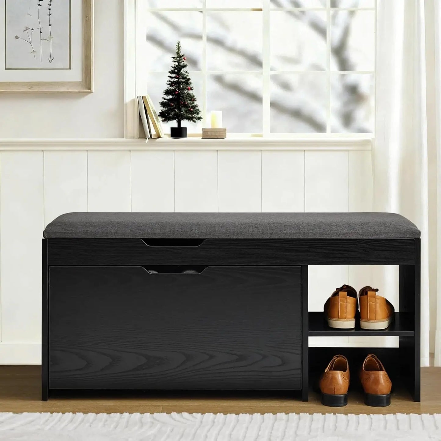 Shoe Storage entryway Bench with seat cushion Flip Drawers & Lift Top Storage Box,3-Tier Short Shoe