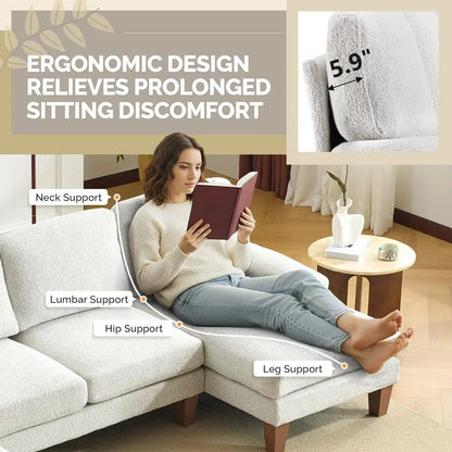 U-shaped Sectional Couch with Two Chaise, Affordable Small Sofa with Chenille Fabric Comfy Couche
