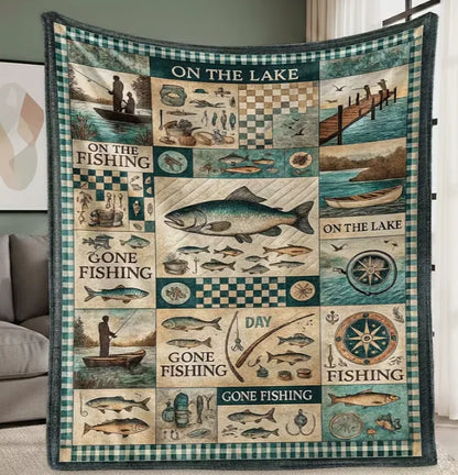 Fishing on The Lake Flannel Blanket