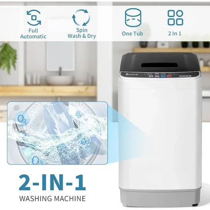 Automatic Top Load Portable Washer - 10 Wash Programs and 8 Water Levels, 2-in-1 Compact with Drain Pump