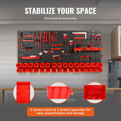 Wall Mounted Storage Bins Parts Rack Organizer Garage with Wall Panels Hooks Plastic Shop Tool