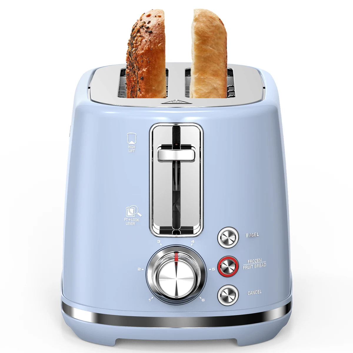 2 Slice Toaster with 1.5" Extra Wide Slots & Removable Crumb Tray, Auto Shut Off & Frozen Function, Blue