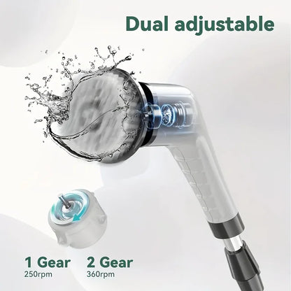 9-in-1 Electric Rotating Cleaning Brush, Wireless Shower Scrubber with Replaceable Heads and Adjustable Handle