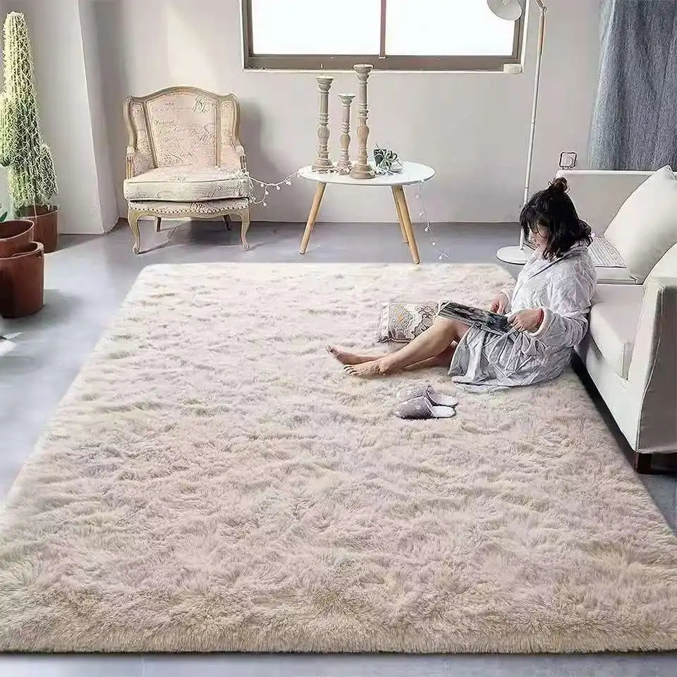 VIKAMA Soft Fluffy Plush Tie-Dye Carpet Gradient Long Fine Hairs Fabric Rug