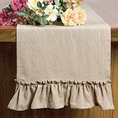 Cotton Ruffles Table Runner Fabric Decor Solid Color