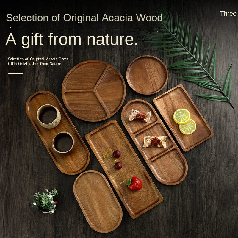 Japanese solid wood fruit plate multi-size high-value snack plate